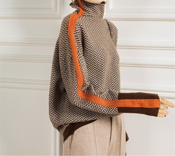 Bella | Women Luxe Herringbone Turtleneck Sweater