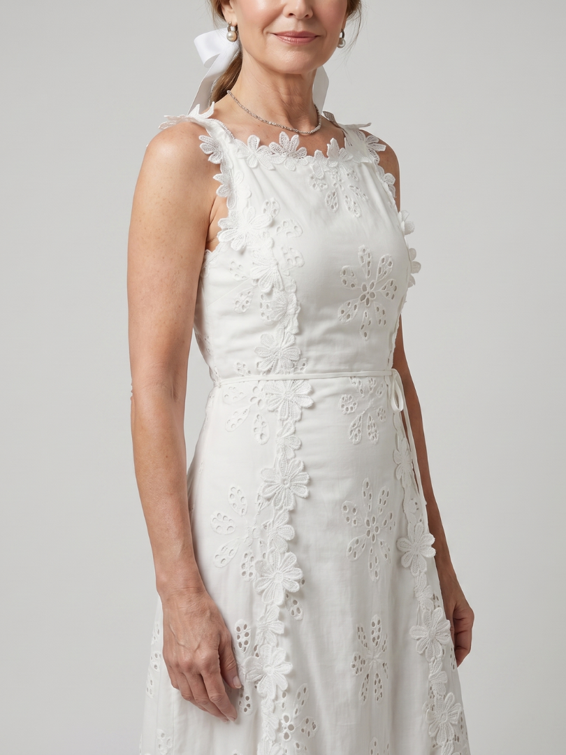Simone | Sleeveless Fitted Bodice Lace Midi Dress