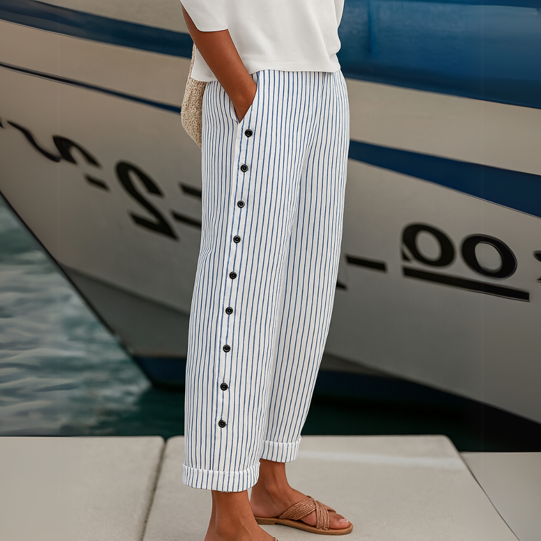 Caitlin | Stylish Striped Button Pants Beach