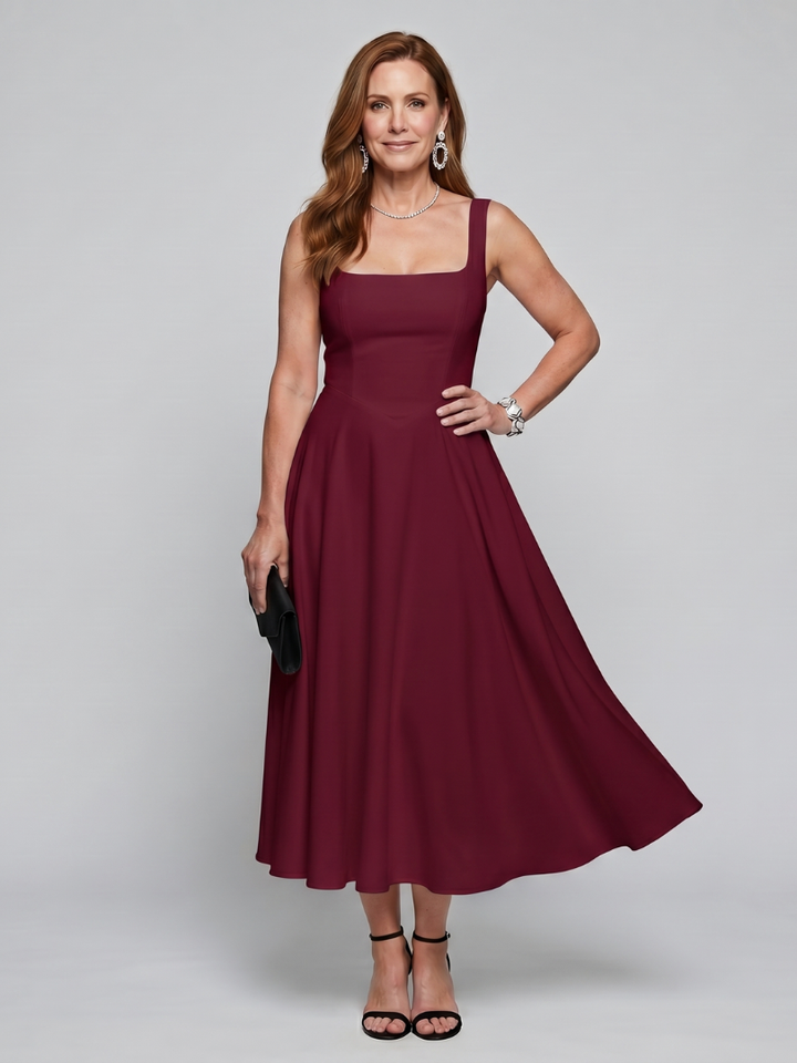Pallas | Sleeveless Square Neck Flared Skirt Midi Dress