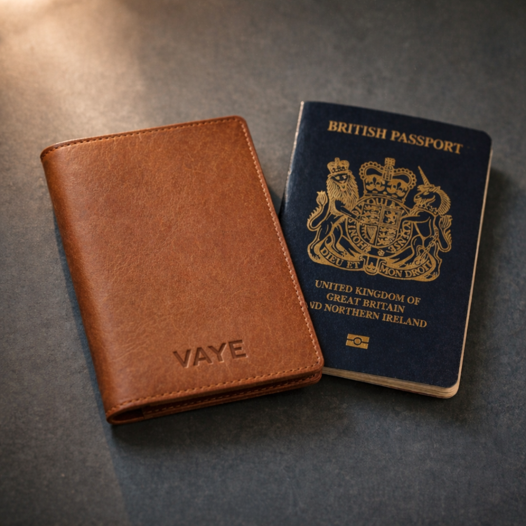 Leather Passport Holder + Luggage Tag Set - Brown